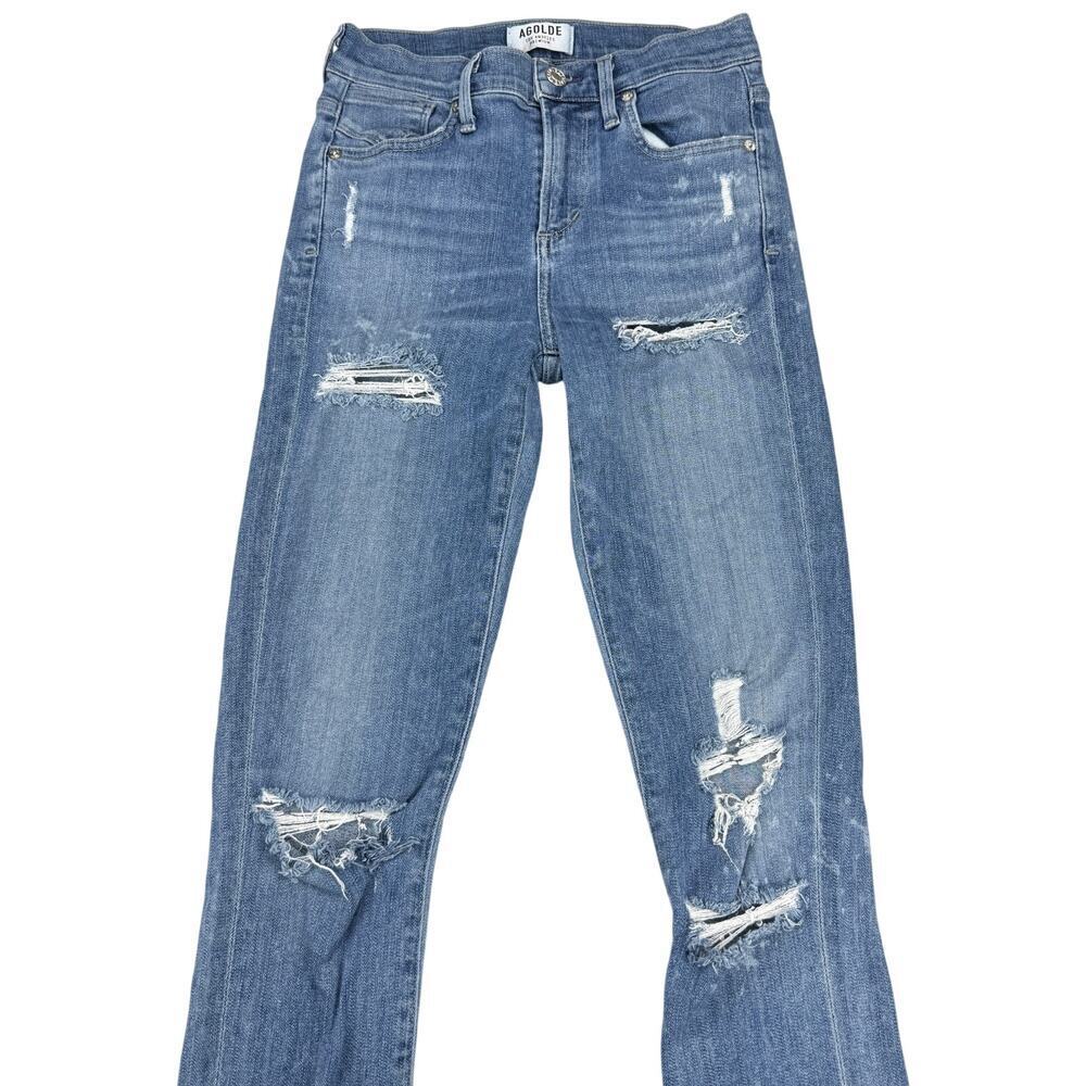AGOLDE Sophie High Rise Skinny Sz 24 Cannes Blue Splatter Print - Picture 3 of 8